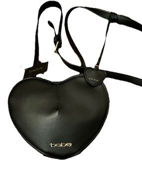 bebe Black Heart-Shaped Crossbody with Gold Logo